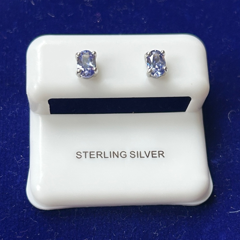 Natural tanzanite Sterling Silver Oval Stud Earrings‎